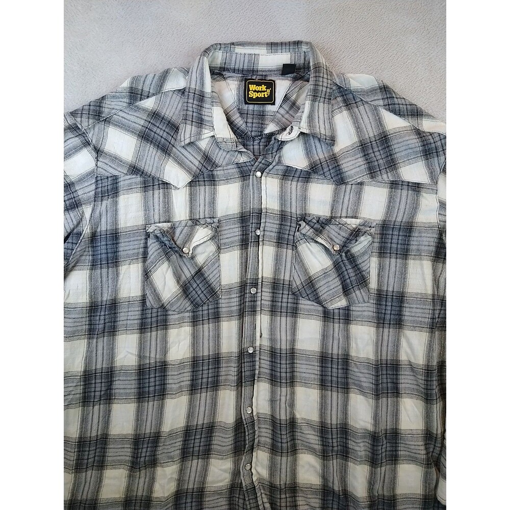 Work N' Sport Pearl Snap Flannel Shirt Men's 2XL Western Cowboy long sleeve
